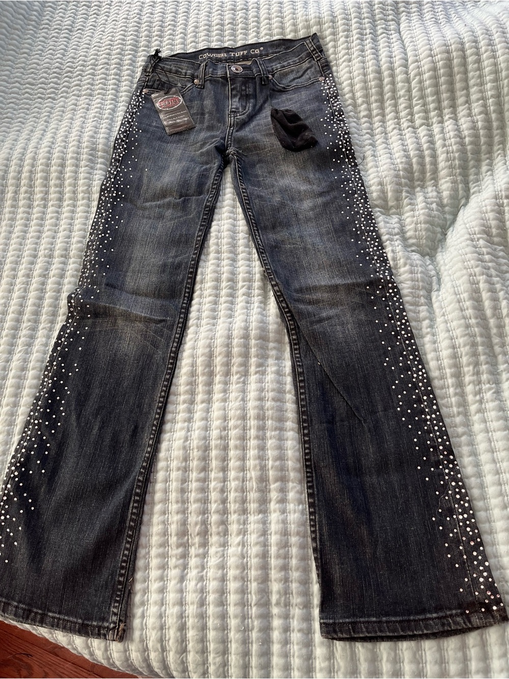 Cowgirl Tuff Dark Wash Jeans with Rhinestone Accents. Girls 13